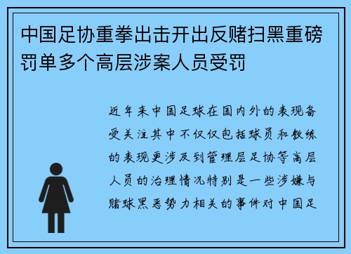 中国足协重拳出击开出反赌扫黑重磅罚单多个高层涉案人员受罚 中国足协重拳出击开出反赌扫黑重磅罚单多个高层涉案人员受罚