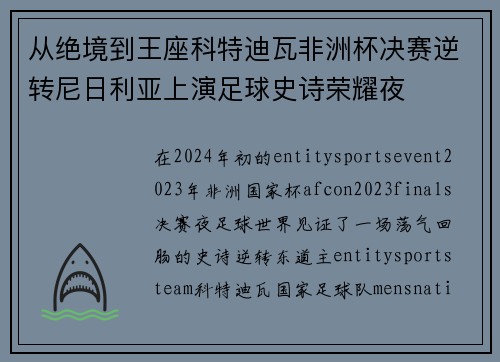 从绝境到王座科特迪瓦非洲杯决赛逆转尼日利亚上演足球史诗荣耀夜 从绝境到王座科特迪瓦非洲杯决赛逆转尼日利亚上演足球史诗荣耀夜